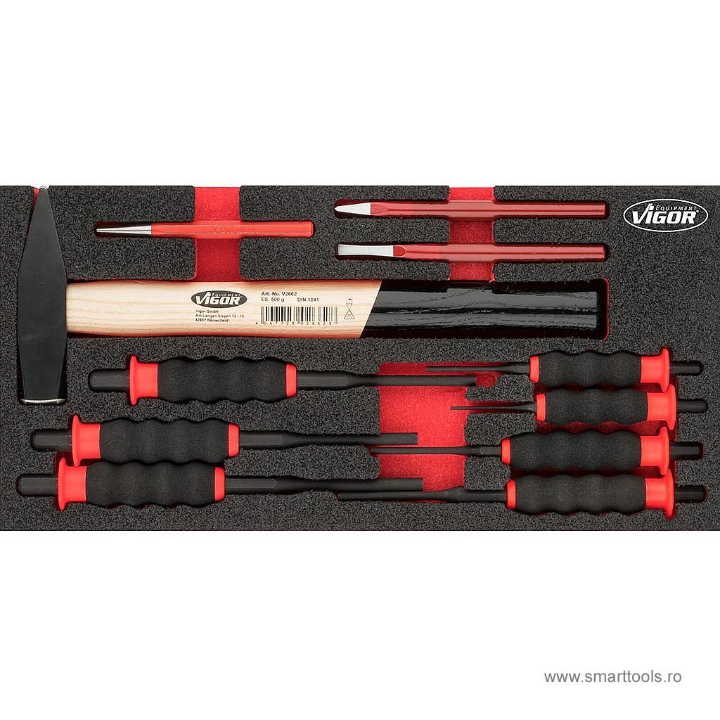 Set de ciocane, dălți, dornuri pentru șplinturi, 11 piese