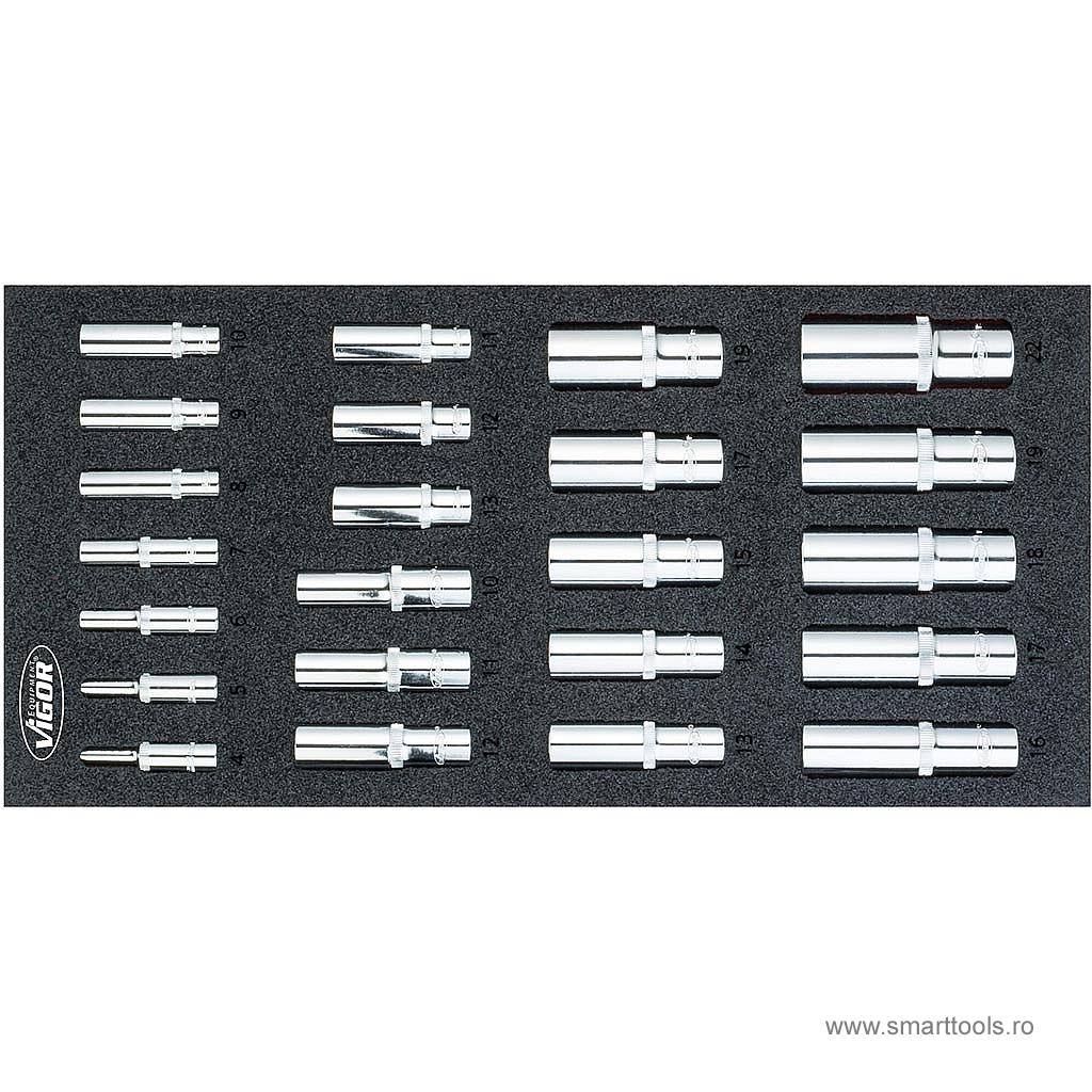 Set de capete pentru chei tubulare, lungi, 23 piese