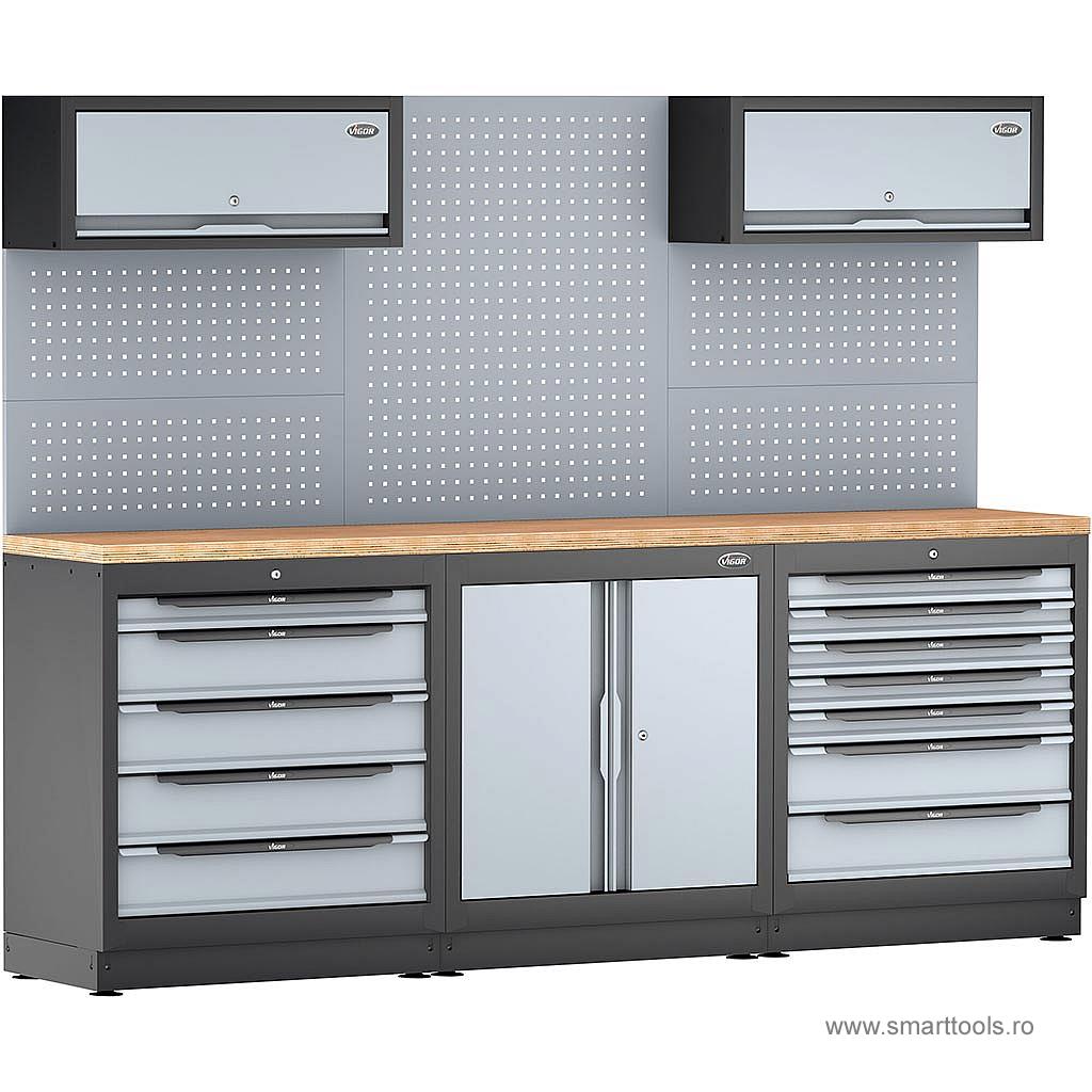 Sistem de dulap de perete cu blat din lemn, XL