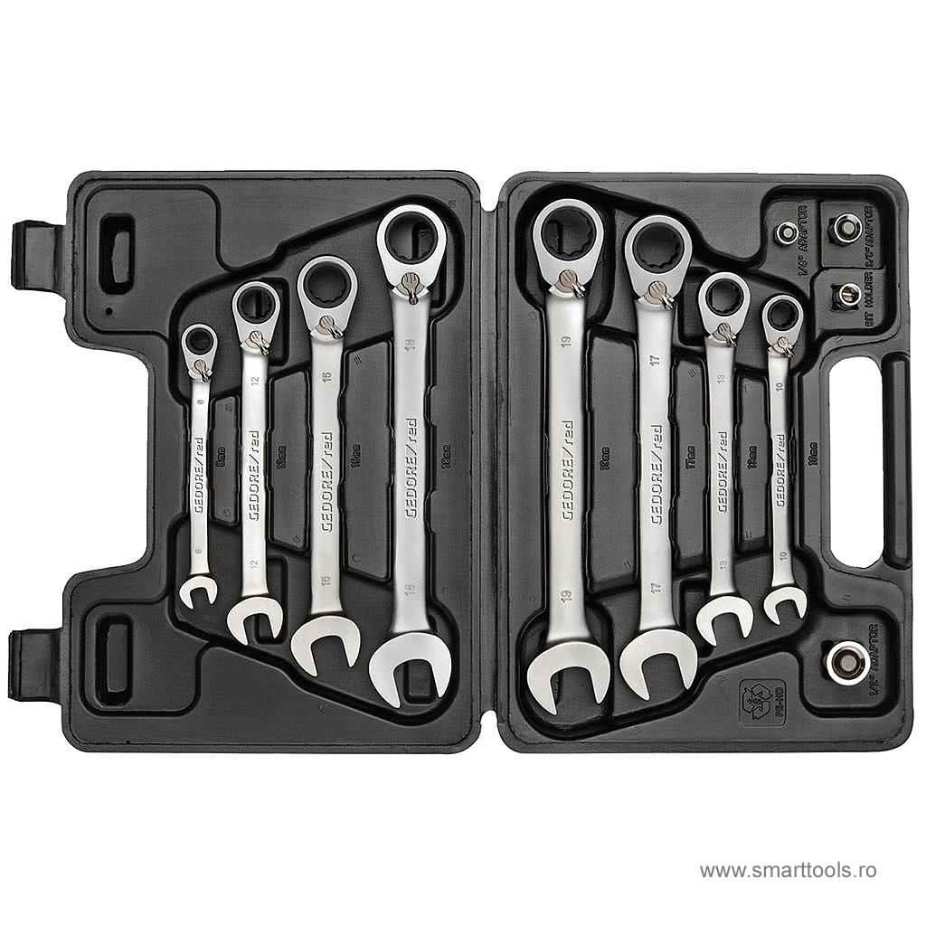 Set chei combinate cu clichet reversibil, 8-19 mm, 12 piese