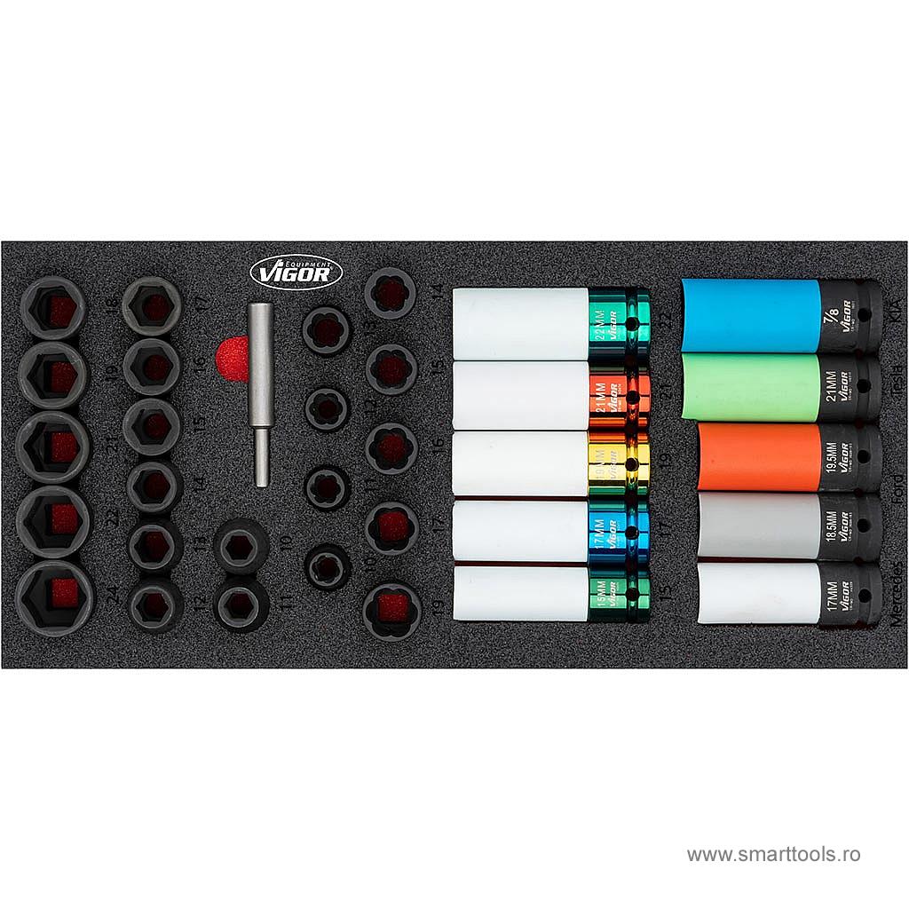 Set chei tubulare pentru pistol de imapct, 32 piese