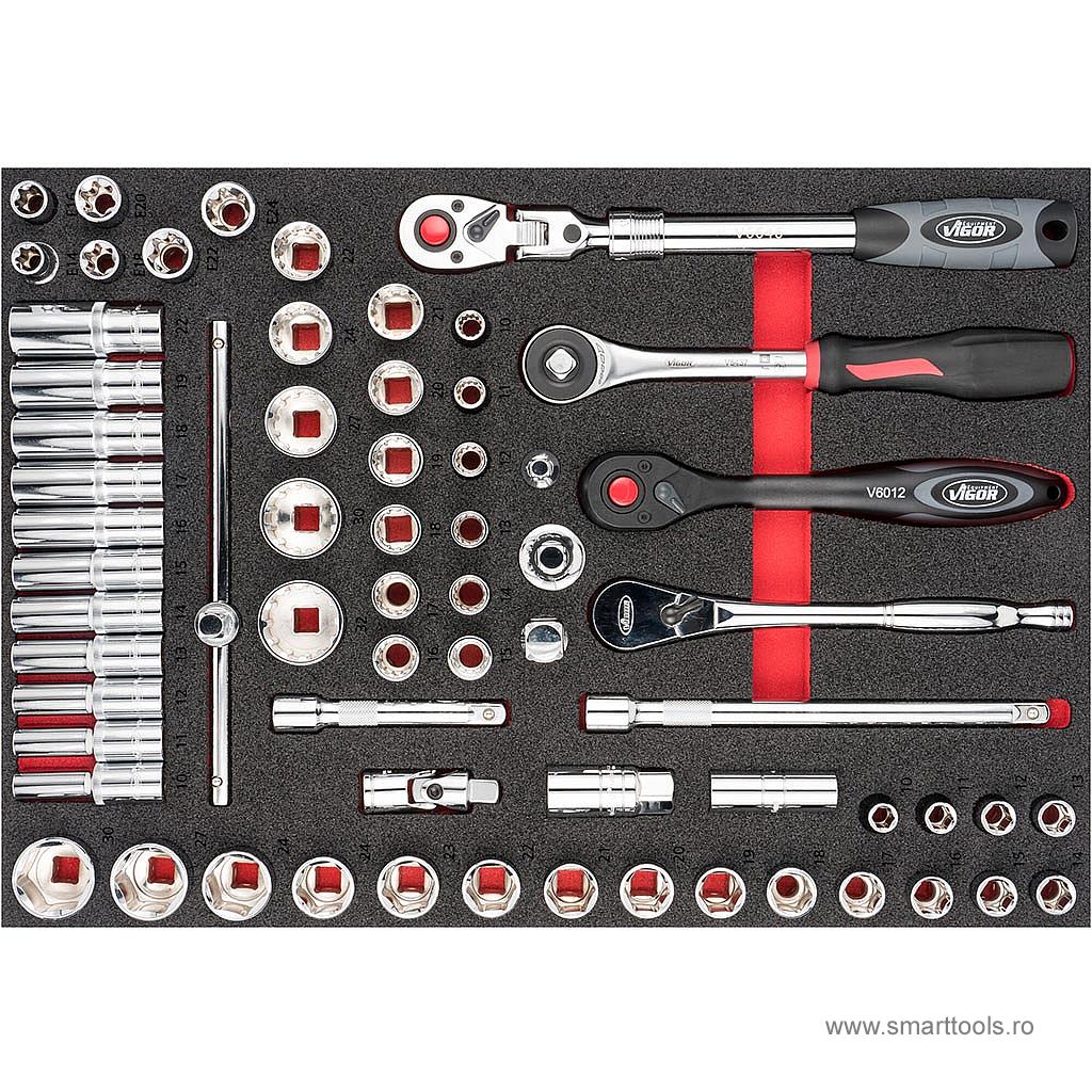 Set de chei tubulare cu clicheti, 65 piese